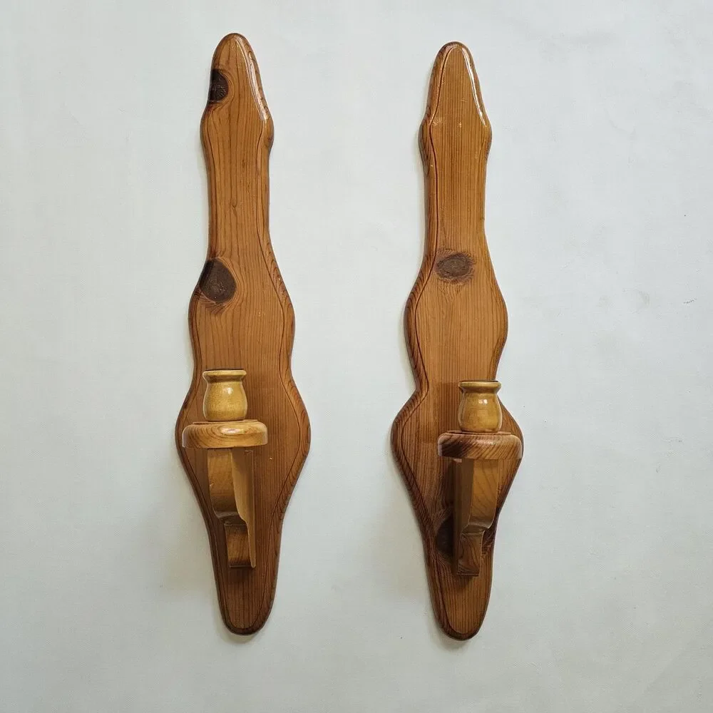 Pair of Large Rustic Wooden Wall Sconce 23
